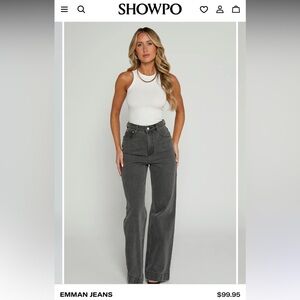 Showpo Emman Jeans - High Waisted Cotton Wide Leg Denim Jeans in Washed Black